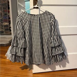 Lafayette 148 New York Gingham Ruffle Sleeve Blouse